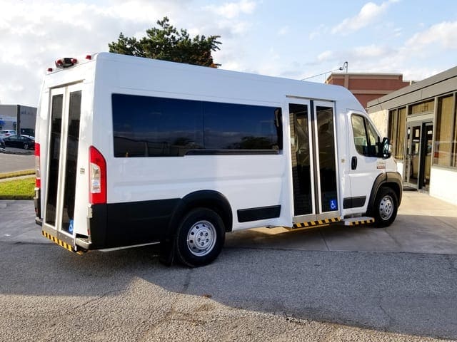 bus style doors at side and rear entrances on a MoveMobility wheelchair van