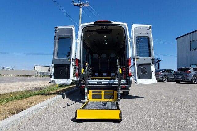 ford transit with doors open for wheelchair entry