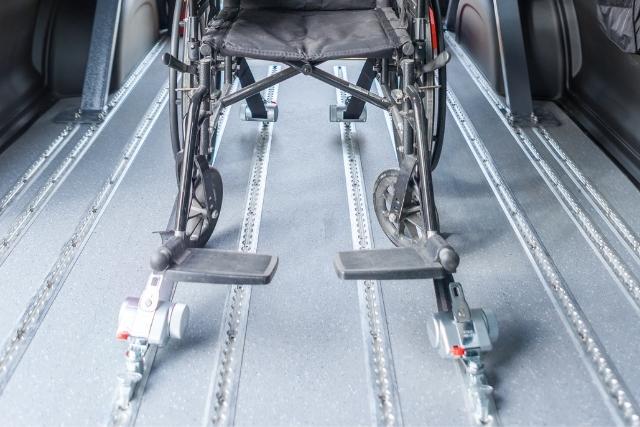 Wheelchair restrained in a wheelchair van
