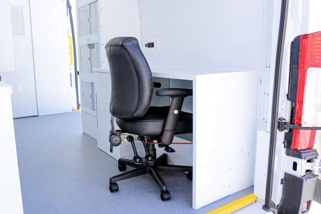 Office and desk space for supervisor along with aluminum cabinets in the Mobile Mitigation van (MM Model).