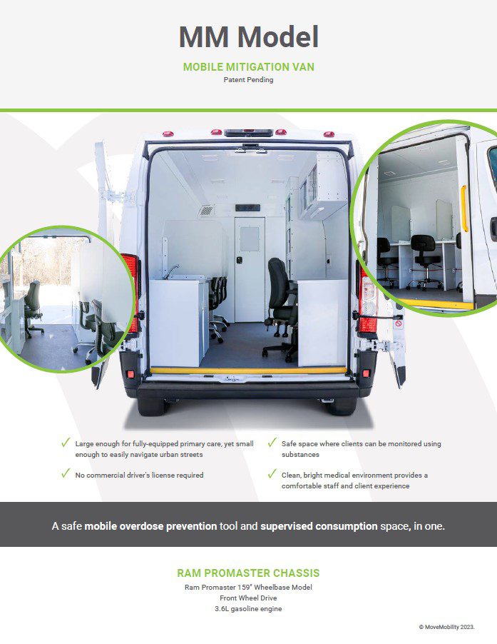 Page one of the brochure for the Mobile Mitigation van, also known as the MM Model, used for overdose prevention.