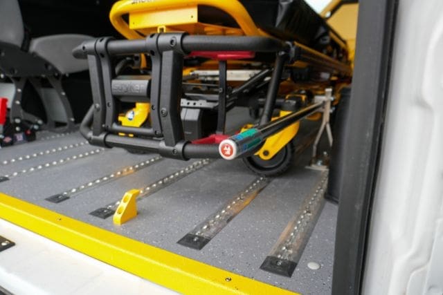 Stretcher securement in a P4 3-in-1 Van from MoveMobility