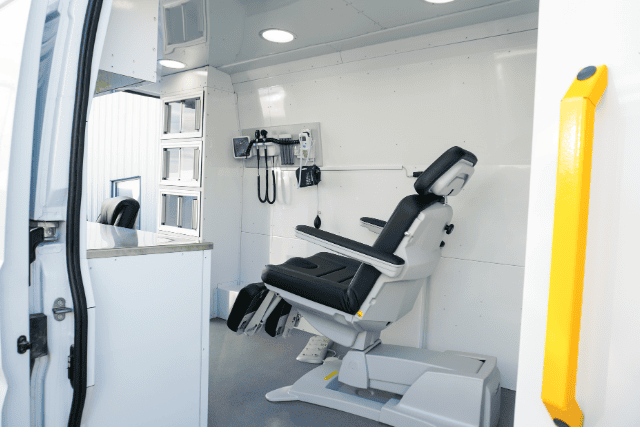 Chair in a mobile dental clinic