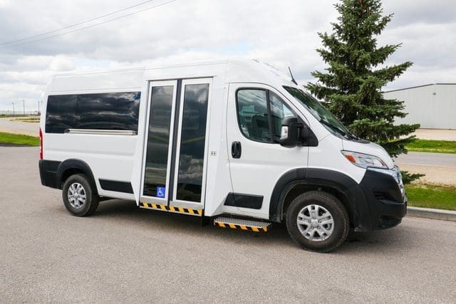 Dual opening bus doors on MoveMobility P4 Side Entry Accessible Van