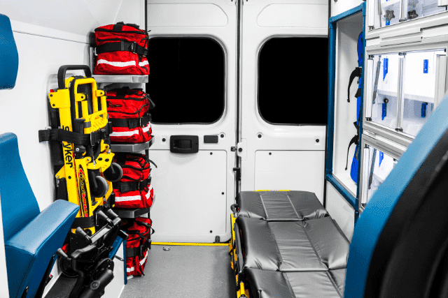 Rear interior of ambulance