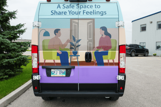 Safe Space Mobile Counseling Van Exterior Rear View