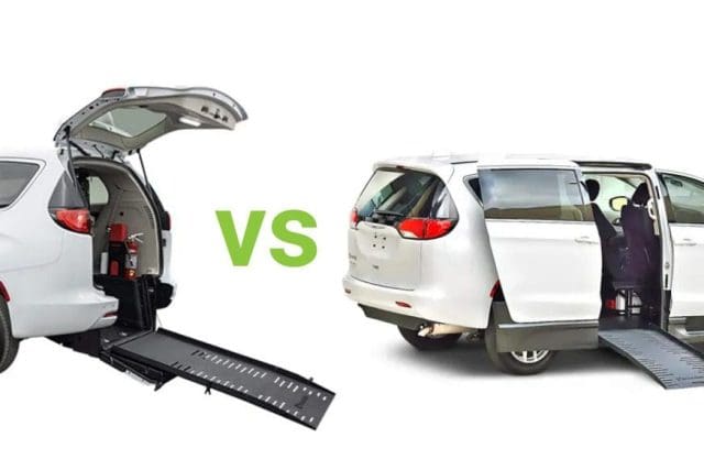 Rear entry accessible minivan vs. side entry accessible minivan.